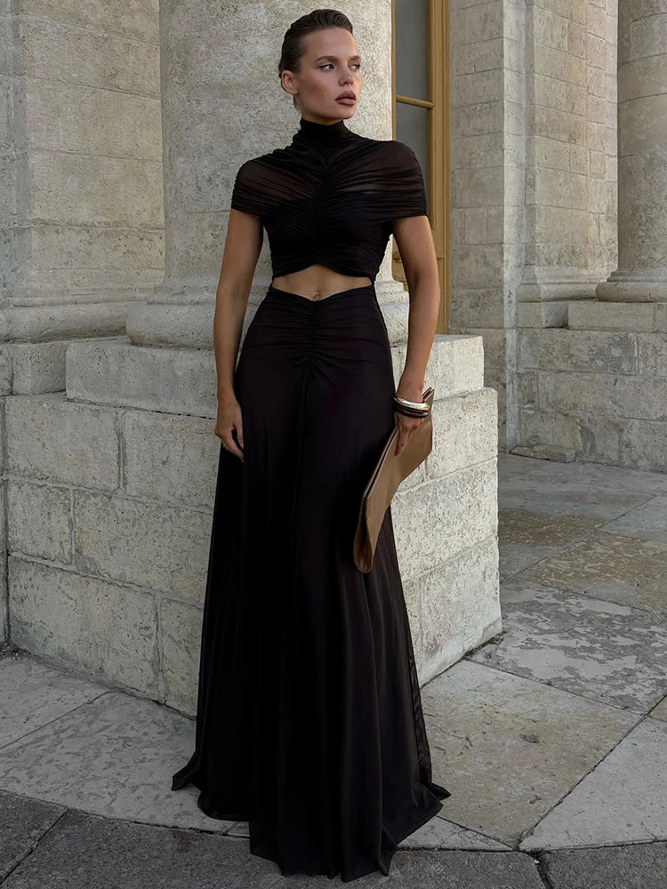 Hollow Out Ruched Maxi Dress