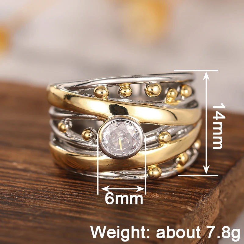 Noble Two-tone Rings with Brilliant Cubic Zirconia