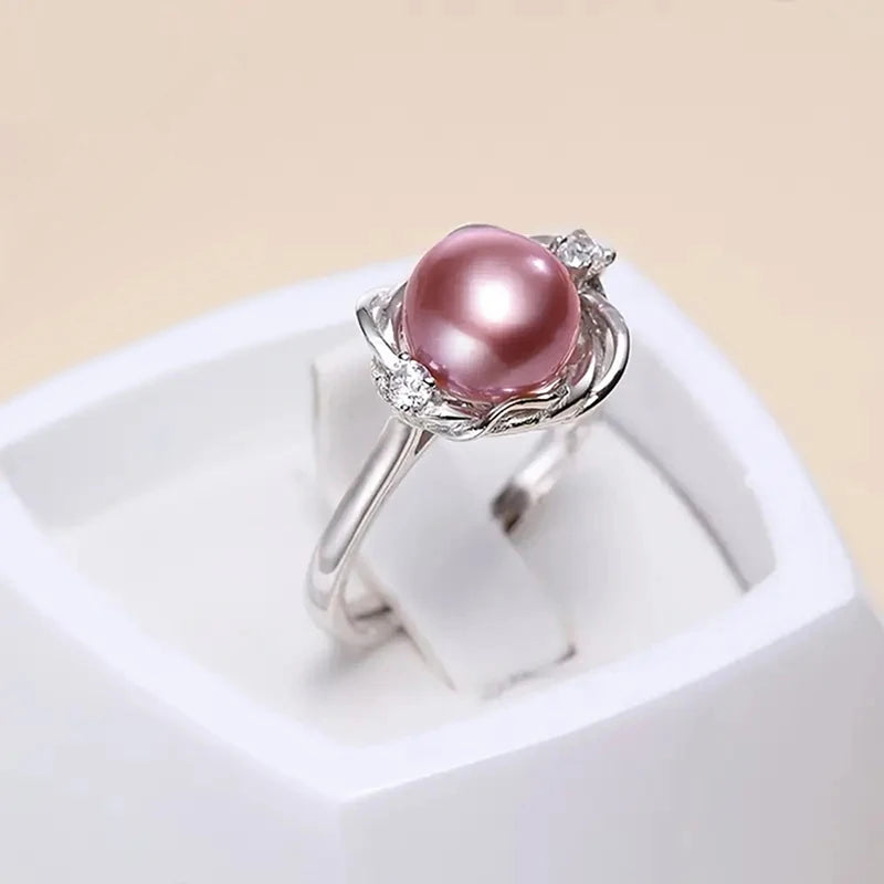 Aesthetic Pink Imitation Pearl Flower Setting Rings for Women