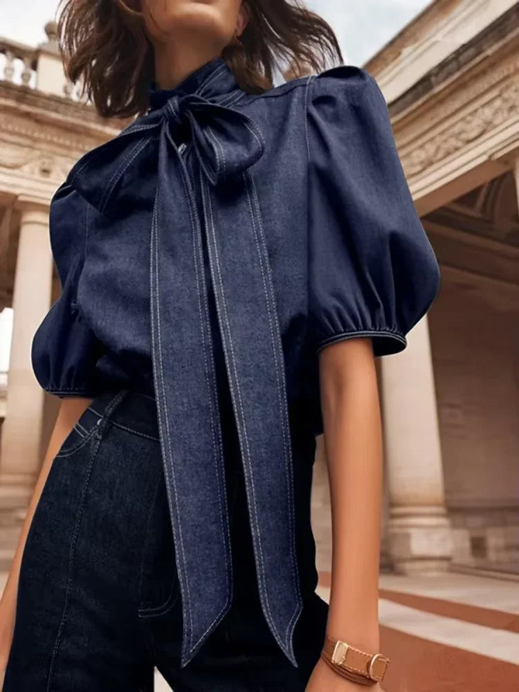 New Trendy Imitation Denim Blouse Tops