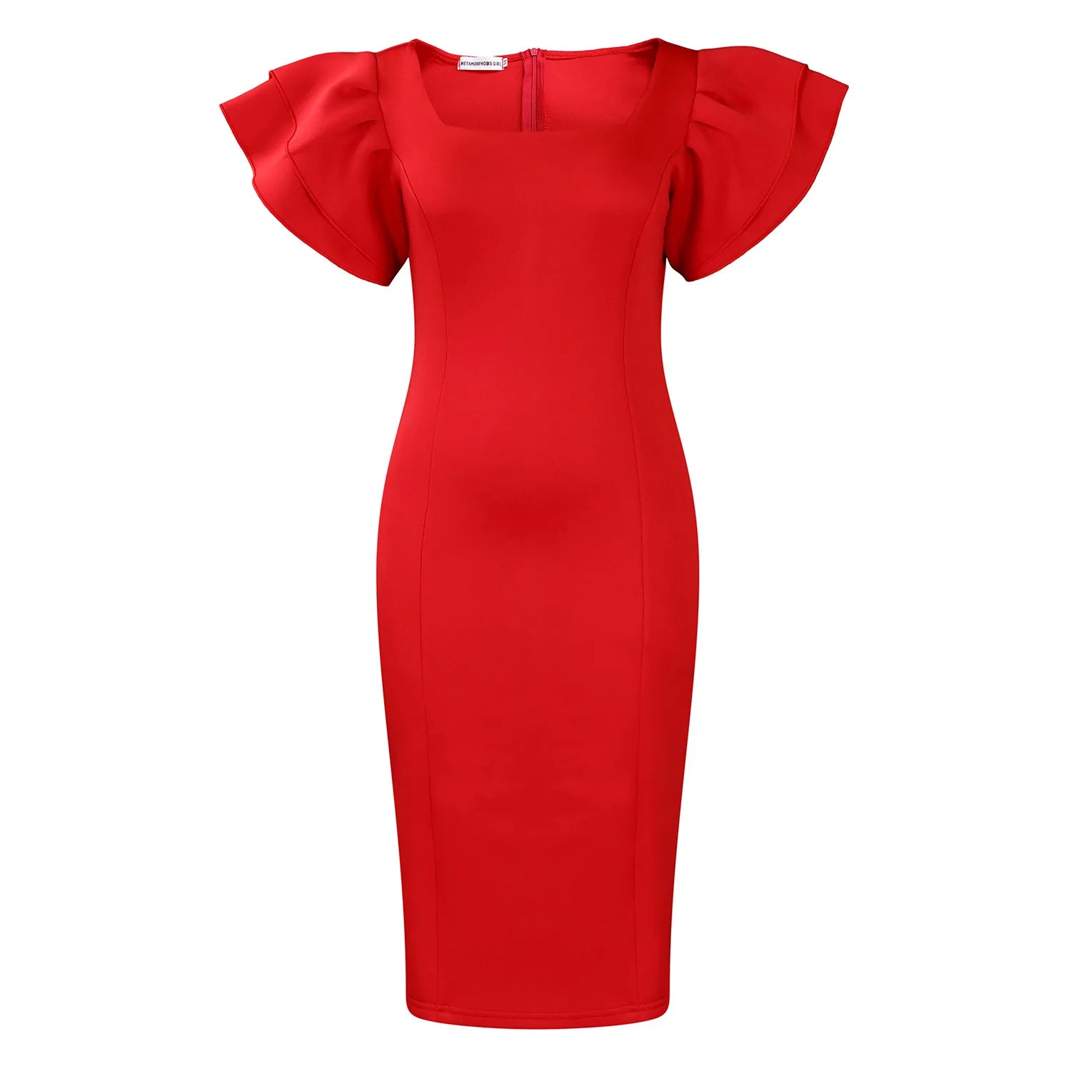 Slim Square Collar Ruffles Sleeves Bodycon Party Dresses
