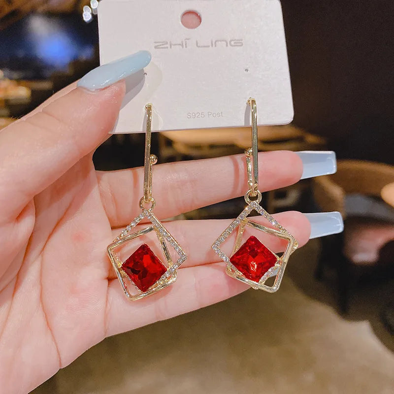 Trendy  Long Blue Crystal GeometryDangle Drop Earrings