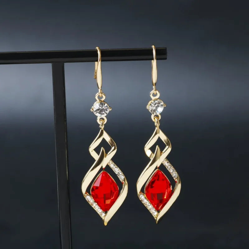 Trendy  Long Blue Crystal GeometryDangle Drop Earrings