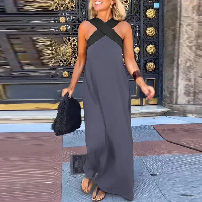 Sexy Cross Halter Sling Long Dress