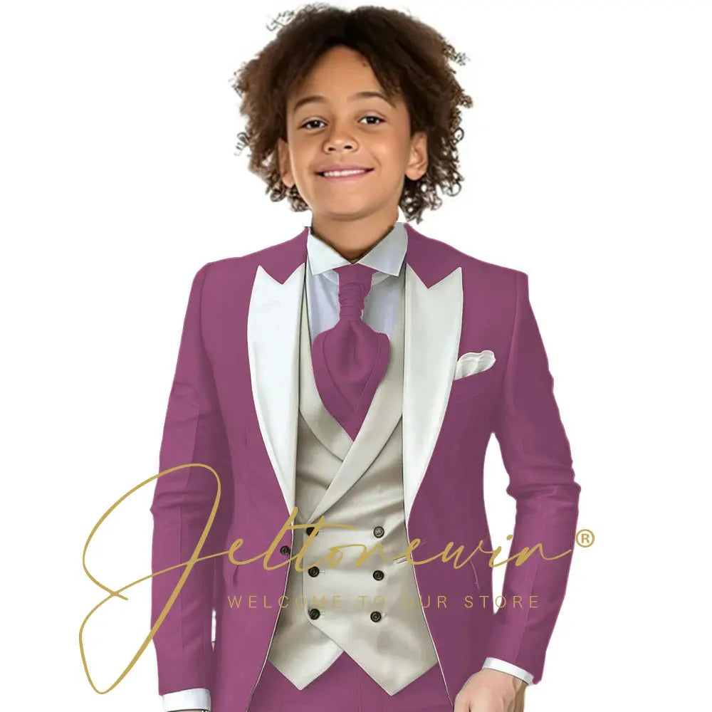 Kids Formal Wedding Suit – Jacket, Pants & Ivory Vest Tuxedo Set