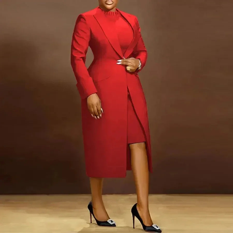 Women's Long Blazer Coat & Maxi Dress 2‑Piece Set