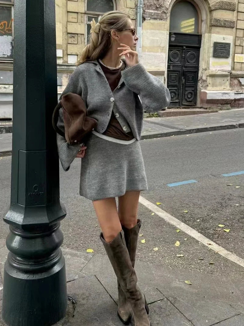 Knitted Cardigan And Skirt Sets