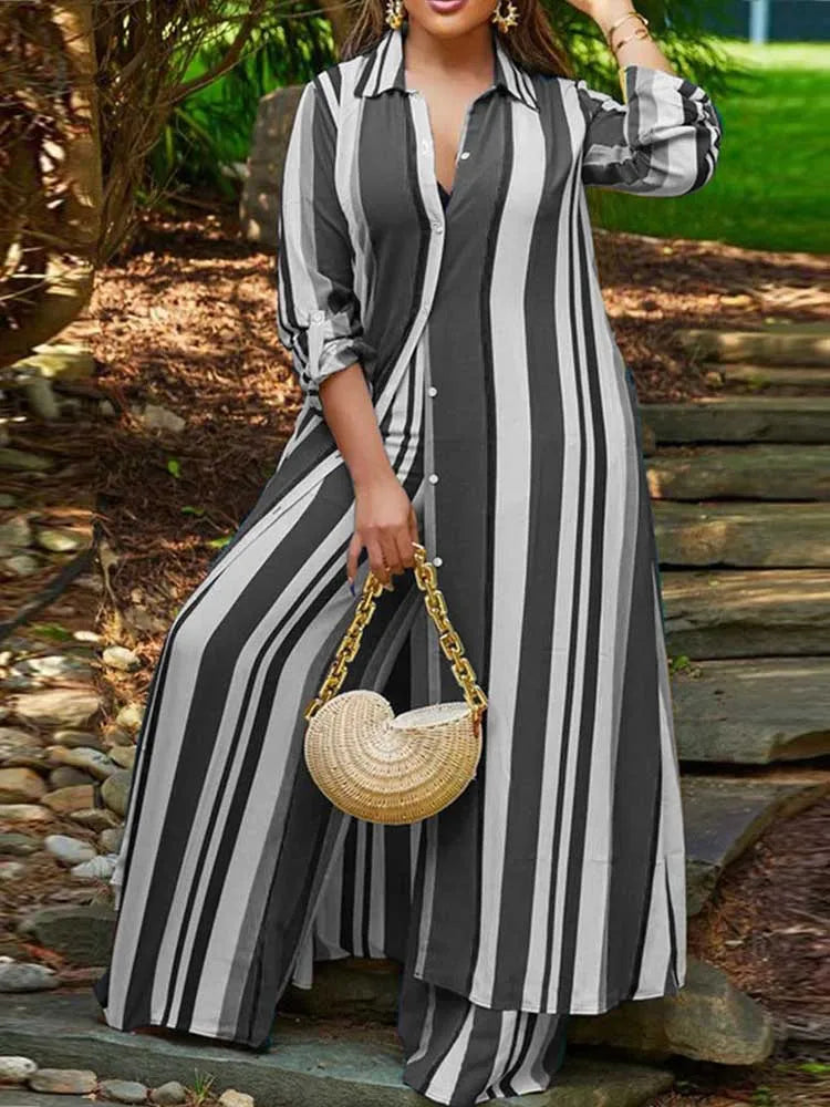 Plus Size Matching Sets Long Shirt Top and Pants Sets