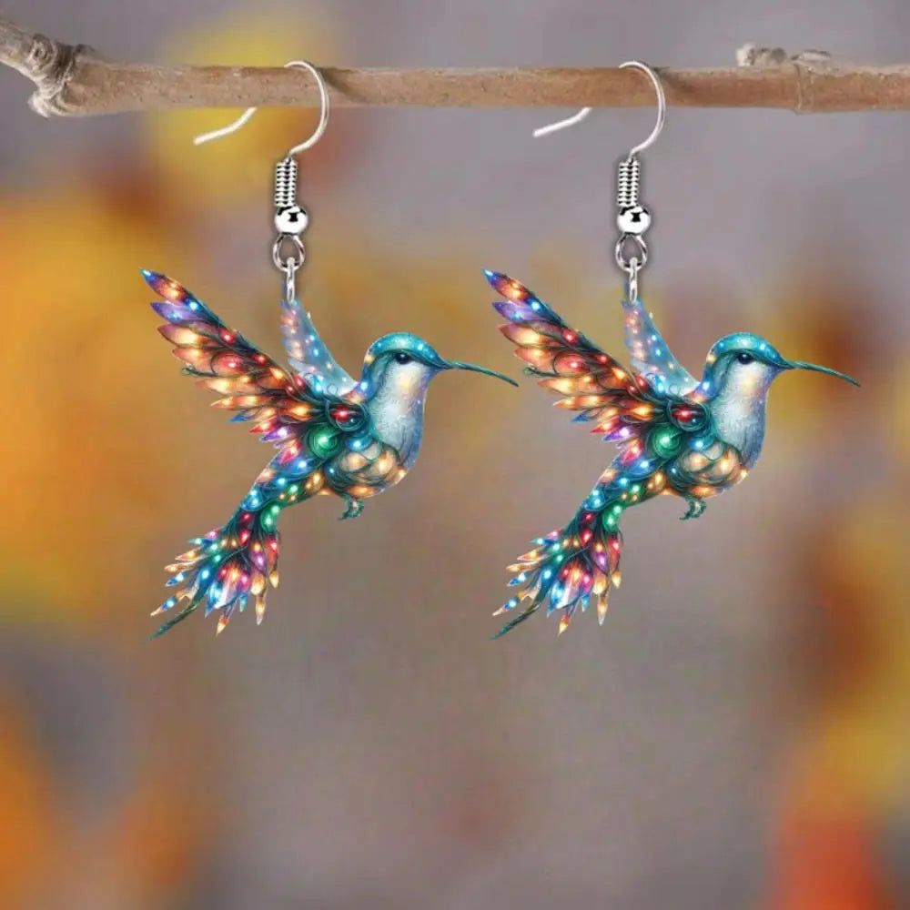 Acrylic Hummingbird Earrings – 2D Bird Shape Drop Dangle Jewelry for Women & Girls
