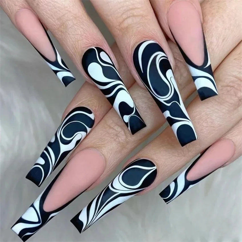 24Pcs/Set French Ballet Fake Nails Art Stars Sky Eyes Wearing False Nails
