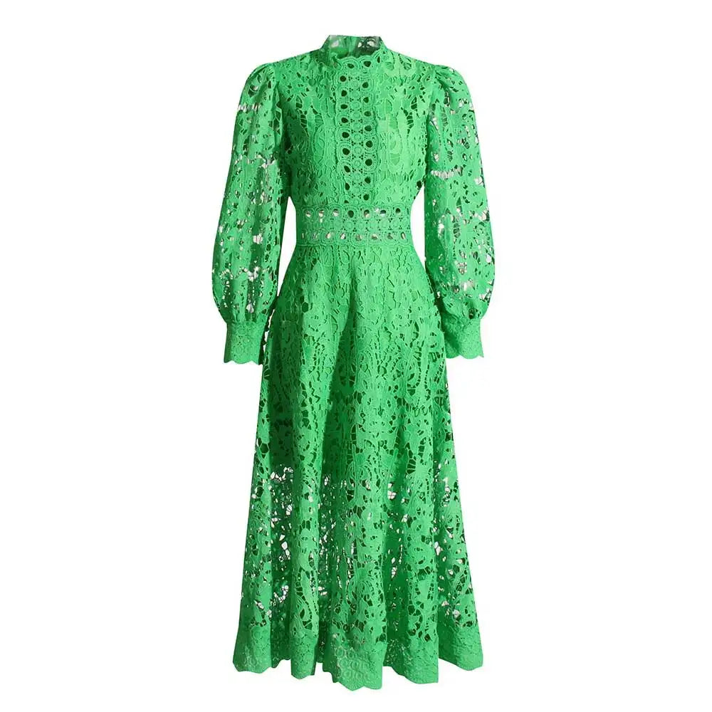 Boho Inspired High Waist Cut-Out Lace Panel Vintage Dress