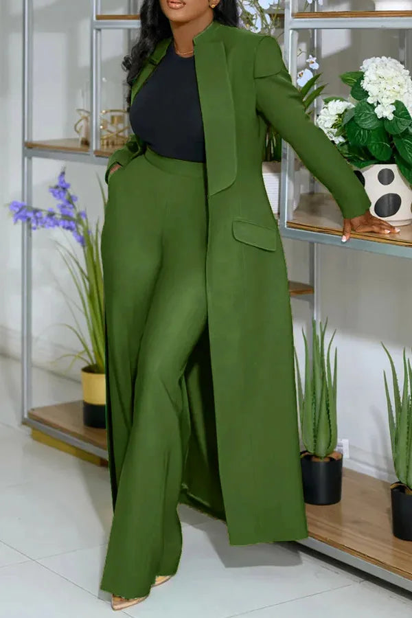 Full Sleeve X-Long Blazer Coat+ Long Pant Suit
