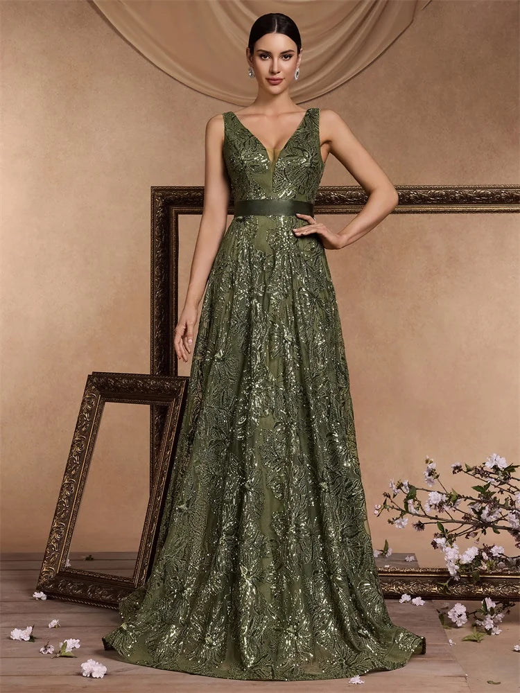 Luxury Sexy Deep V-Neck Sequins B Elegant V-back Wedding Party Long Prom Cocktail Dress