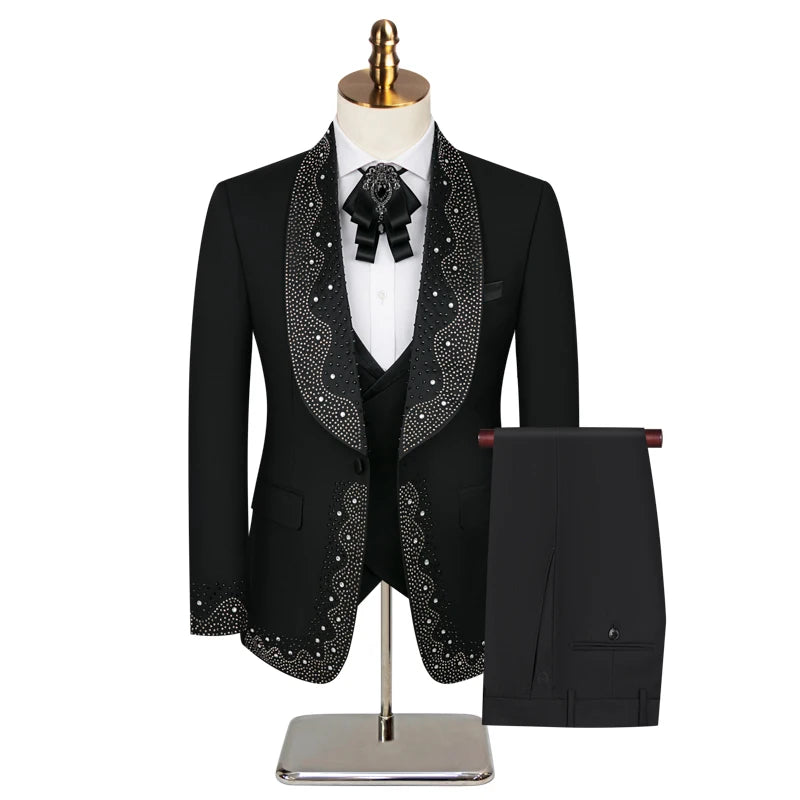 High-grade Light Luxury Mens Suits Set 3 Piece Blazer with Pants Vest, S-3XL