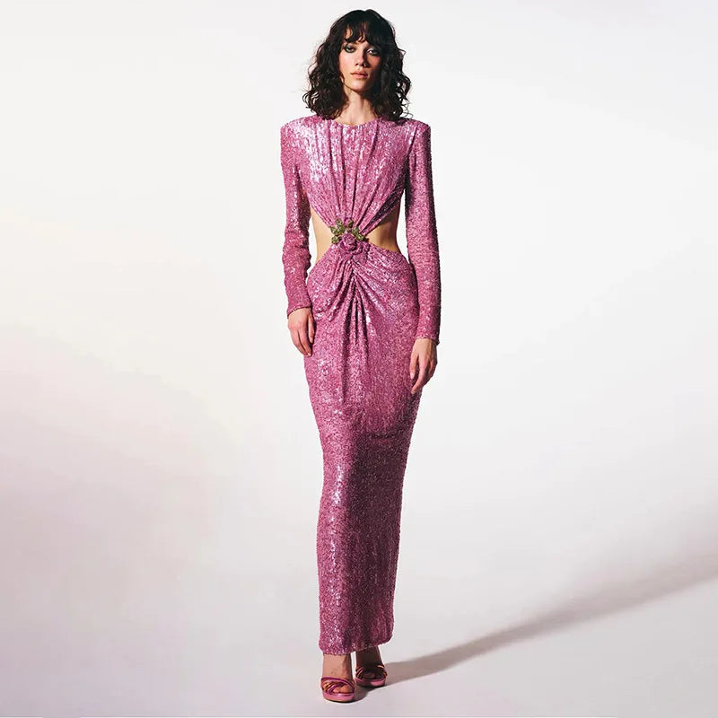 Plunge Sexy Long Sleeves Ankle Length Bodycon Evening Dress