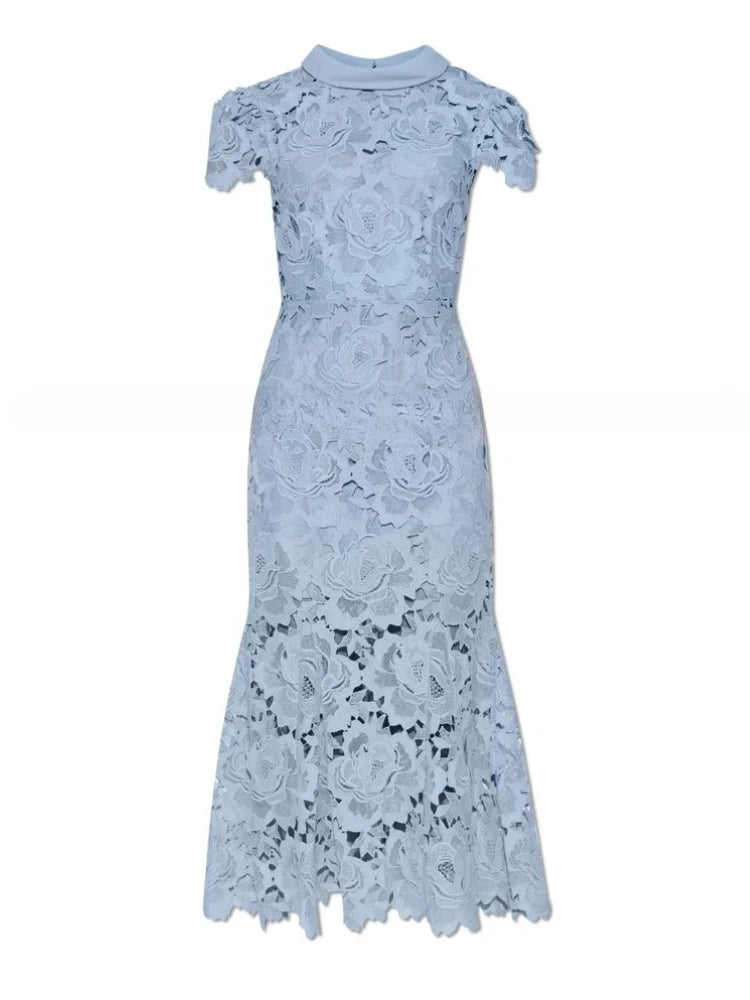 Light Blue Lace Trumpet Dress