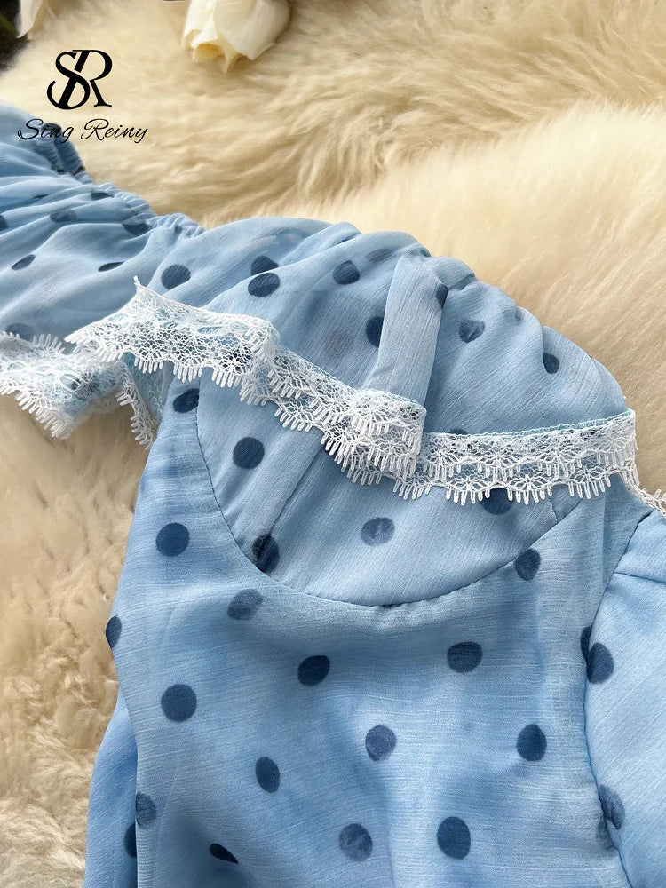 Polka Dot Off-Shoulder Chiffon Long Dress