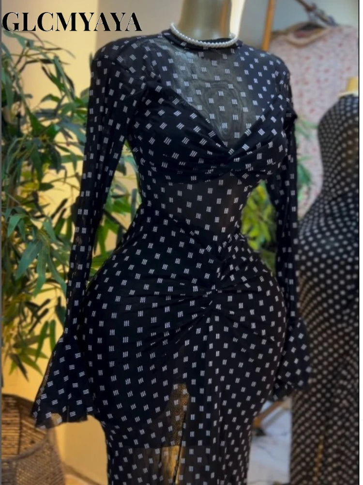 Bell Long Sleeve Wrap Bust Stacked Ruched Maxi Dress