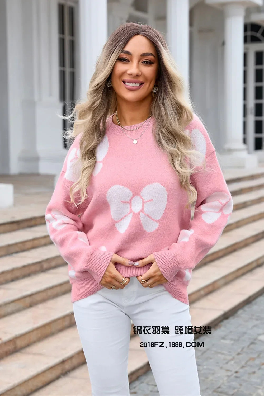 Print Bow Full Sleeve Sweaters