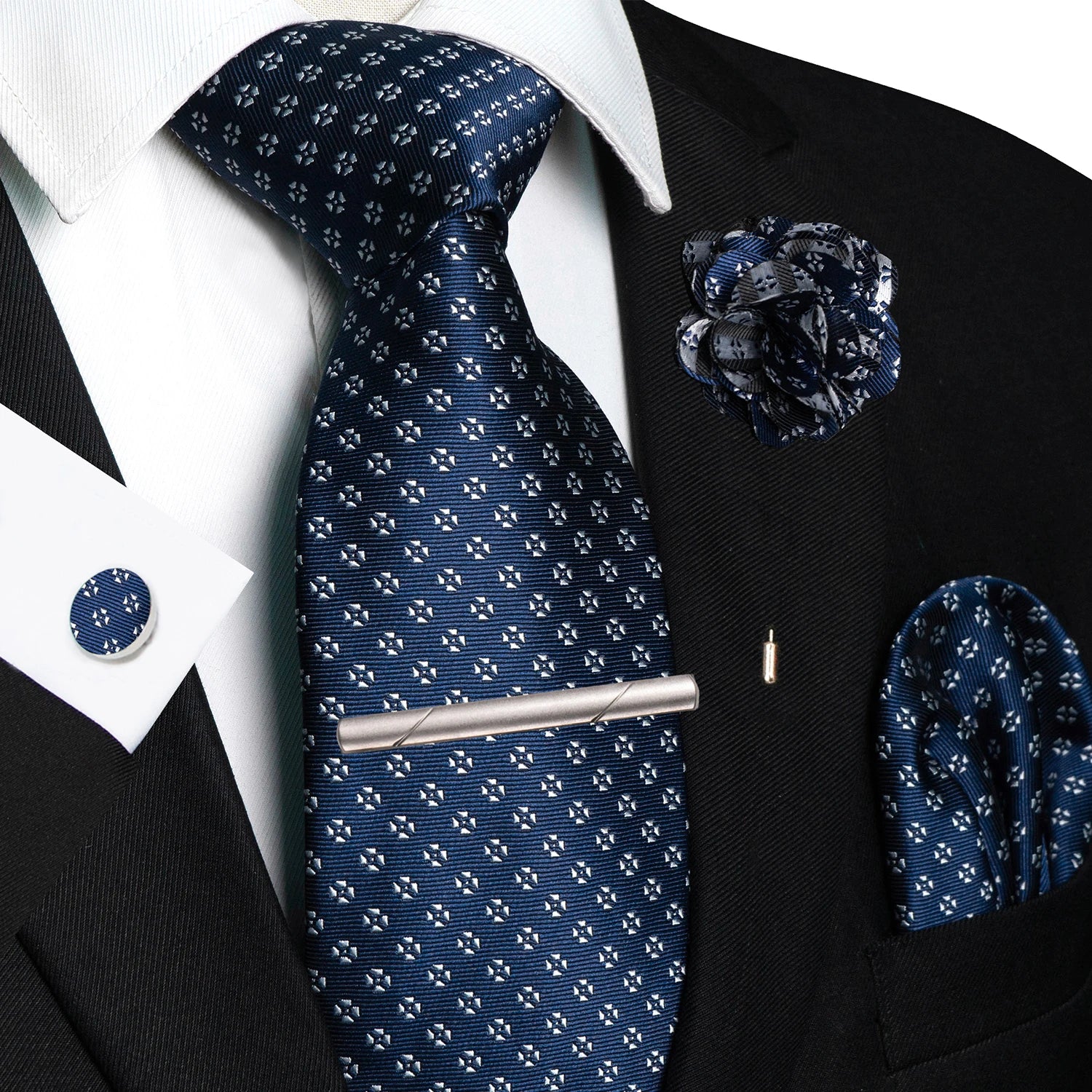 Brown Yellow Plaid Silk Tie Set for Men
