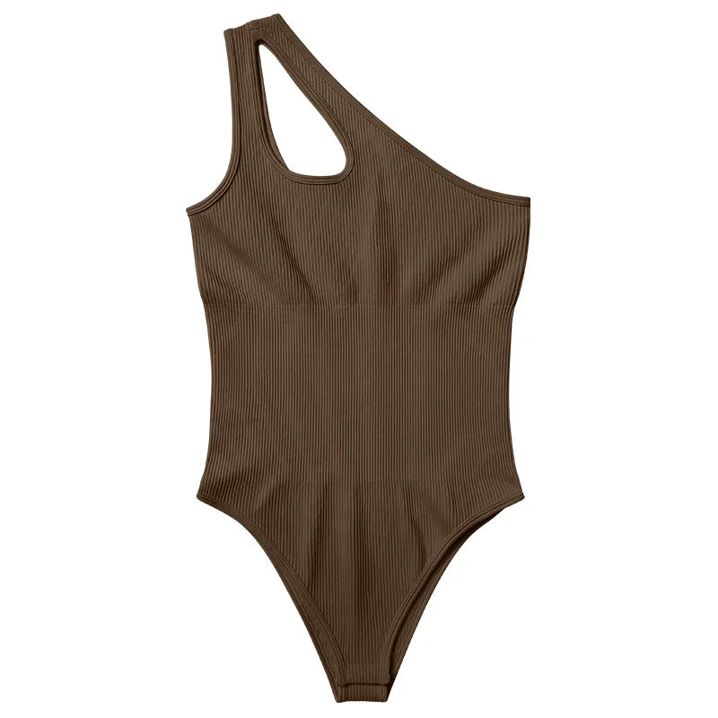 Tummy Control Cutout Sleeveless Sculpting One-shoulder Sexy Bodysuits