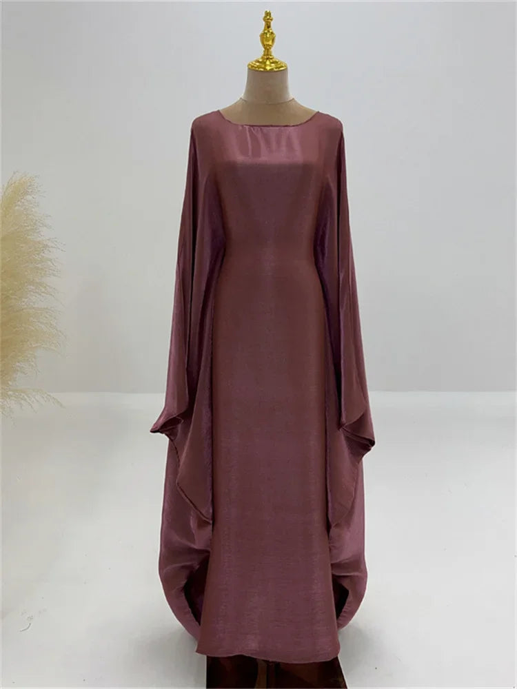Autumn Loose Butterfly Batwing Long Sleeve Shiny Maxi Dress