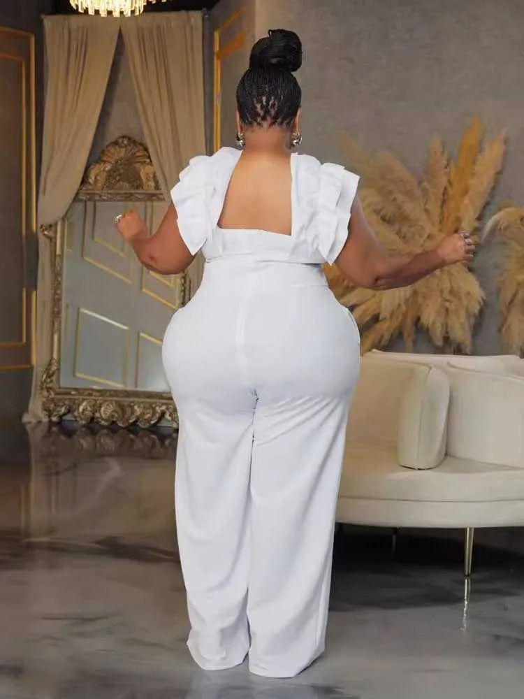 Solid Backless Streetwear Zipper Plus Size Summer Jumpsuit