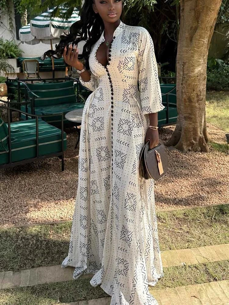 Curvy Spring Button-up Casual Daytime Wear White Long Sleeve Dress