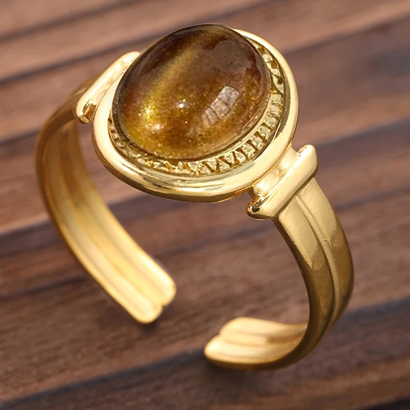 Luxury Novel Rings with Imitation Tiger Eye Stone