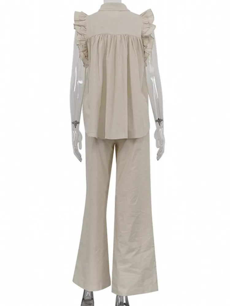 Summer Autumn Solid Two Pieces Sets Tops And Pants Suits