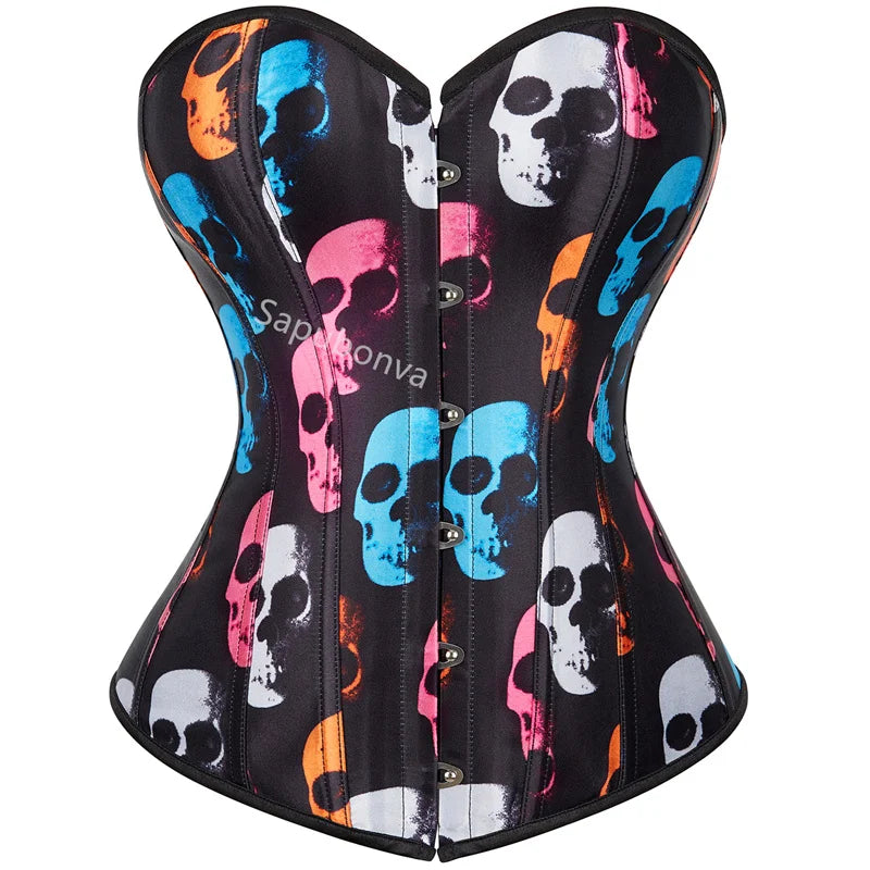 Plus Size Bustier Skull Printing Burlesque Corset