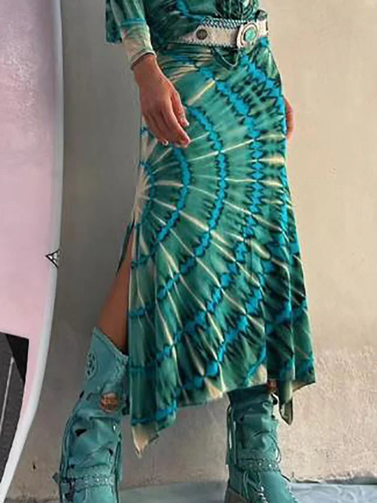 Spring Summer Printing Patchwork Maxi Skirts