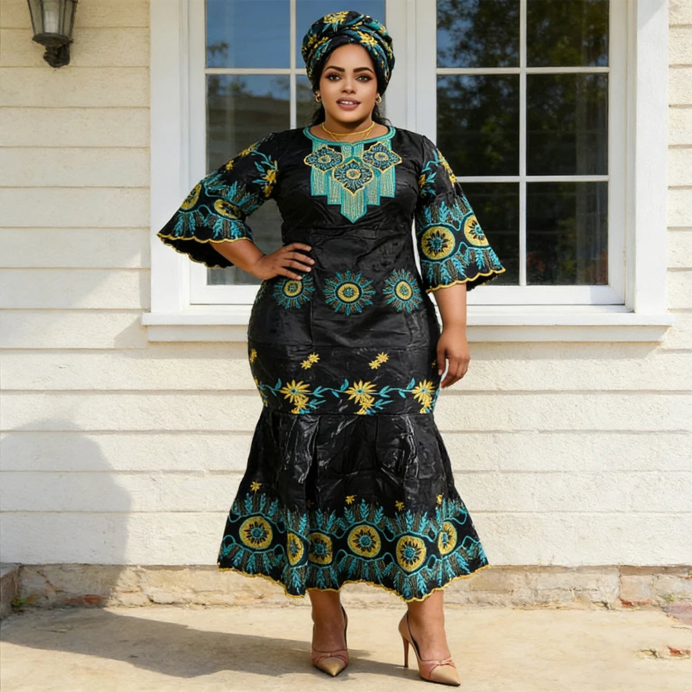 African Dresses for Women - Dashiki Ankara Traditional Embroidery Gown