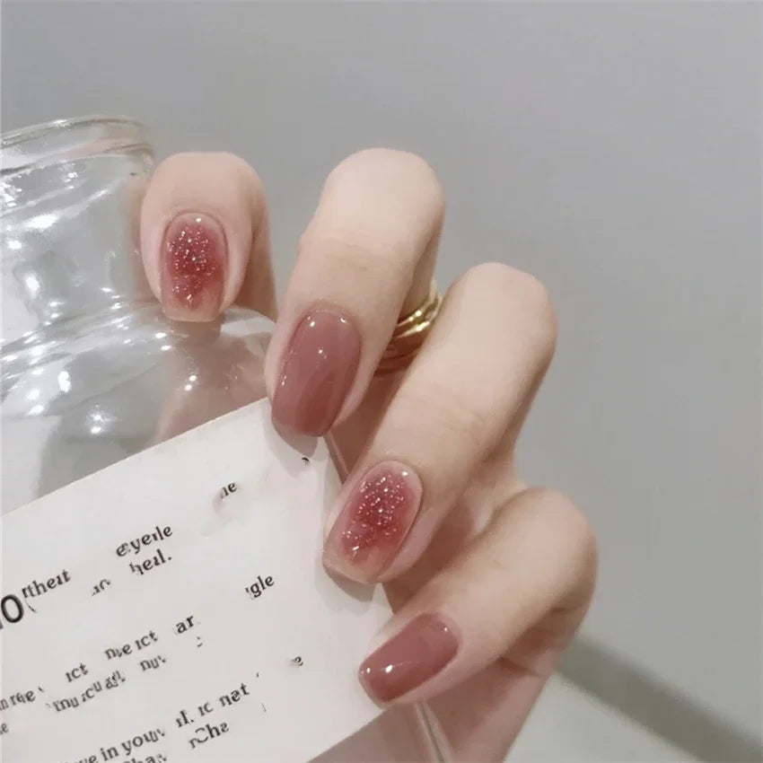 24Pcs/Set Dry Rose Blush Artificial Wearing False Nails