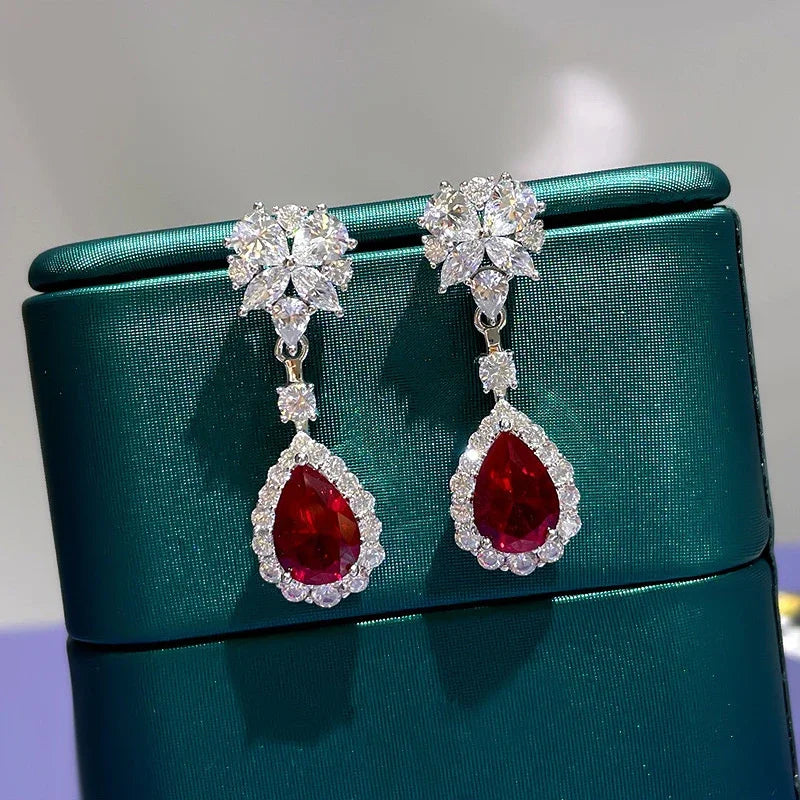 Brilliant Red CZ Drop Earrings