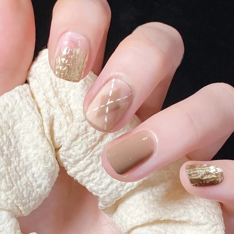 24Pcs/Box Almond Round False Nails Detachable Stiletto Fake Nails