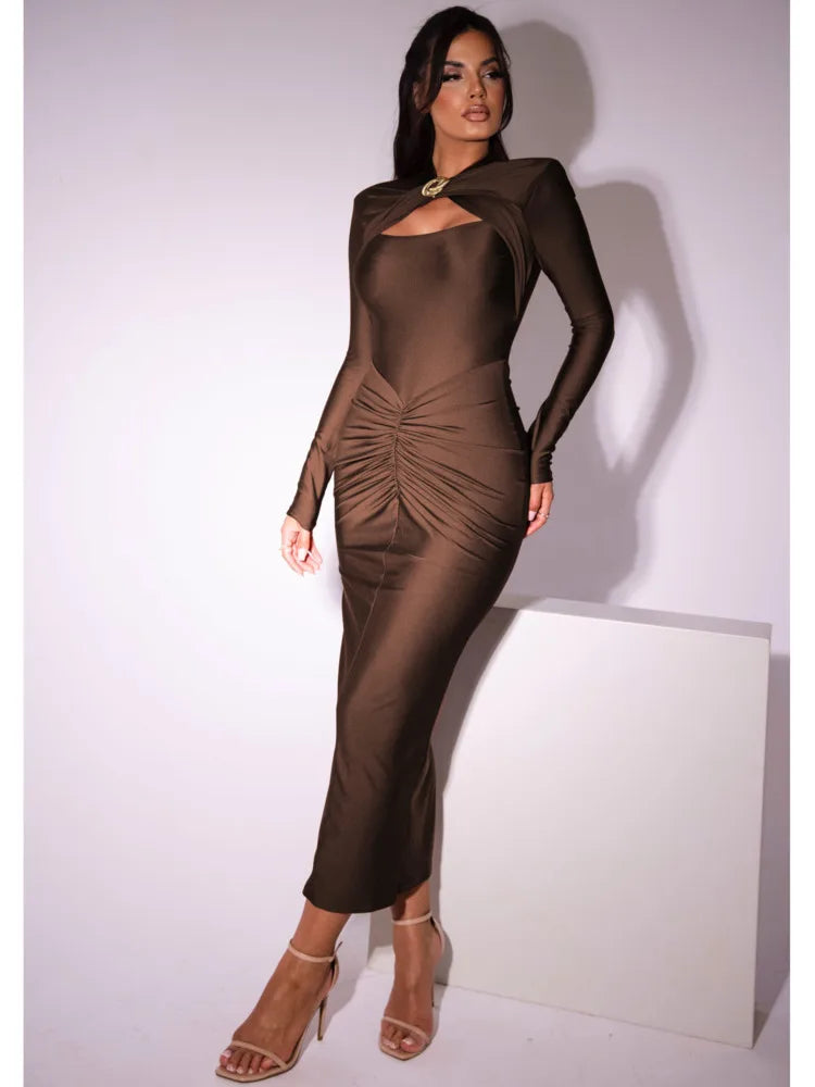 Elegant Long Sleeved Elastic Tight Long Dress Shequila's Fashions Elegant Long Sleeved Elastic Tight Long Dress Shequila's Fashions