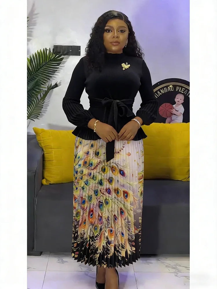 Miyaki Pleated Skirt Set – Plus Size, High-Stretch Two-Piece Outfit for Effortless Everyday Elegance
