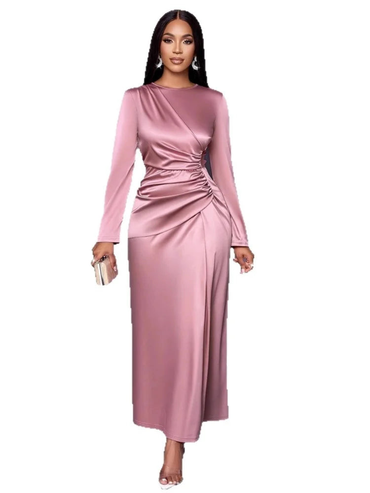 New 2026 Model Solid Color High End Satin Dress
