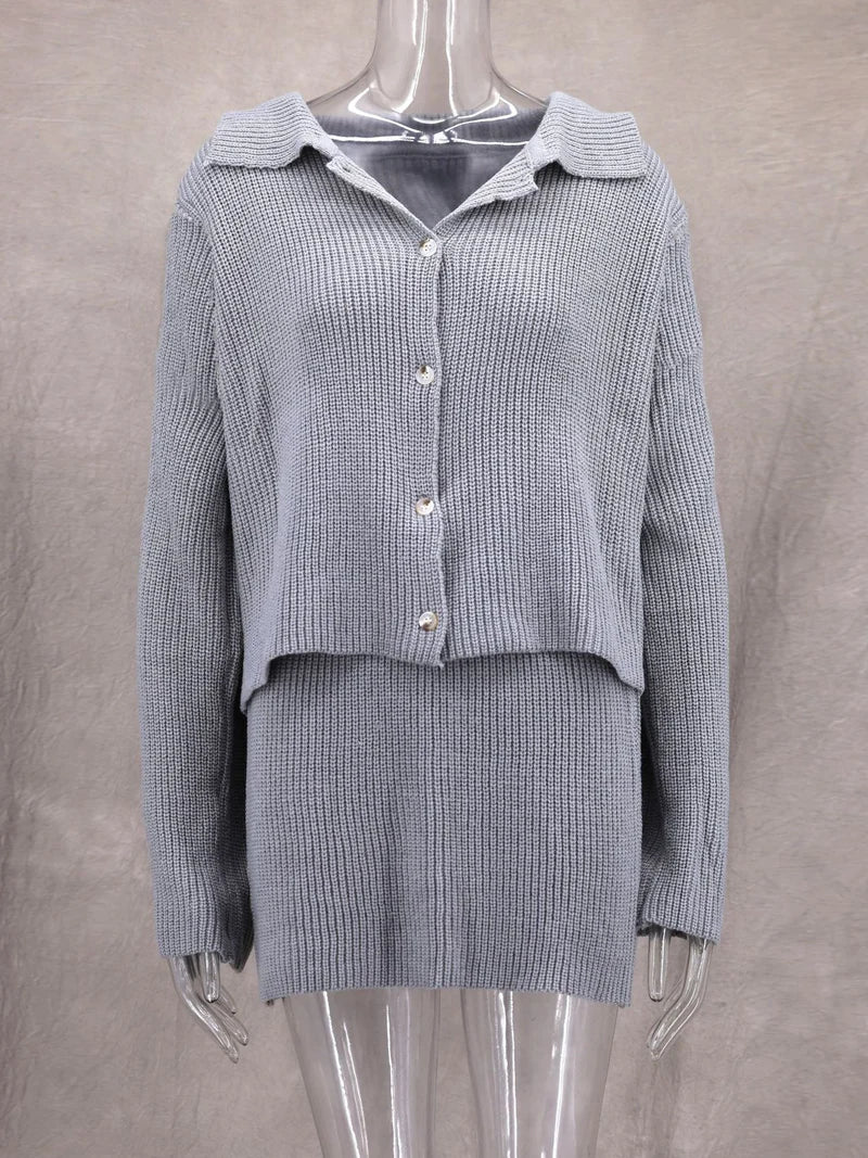 Knitted Cardigan And Skirt Sets