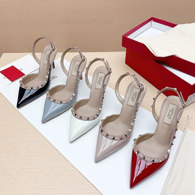 Heels sandals Gladiator summer luxury Brand 2025 Hollow Party Rivet High Heels designer Elegant Slingbacks Ladies Shoes Women
