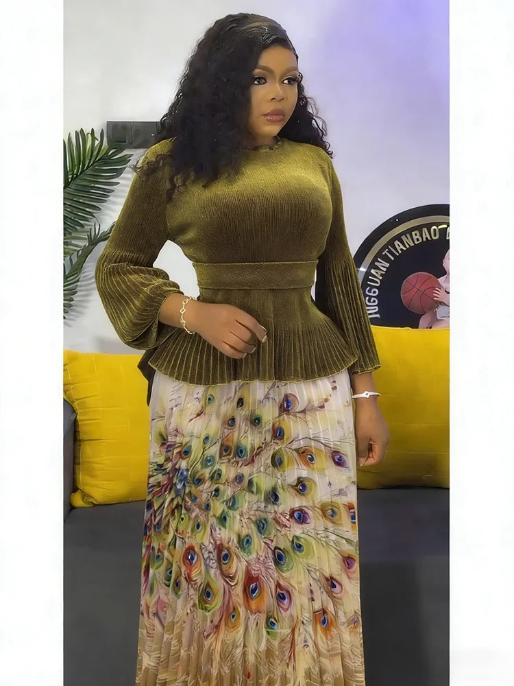 Miyaki Pleated Skirt Set – Plus Size, High-Stretch Two-Piece Outfit for Effortless Everyday Elegance