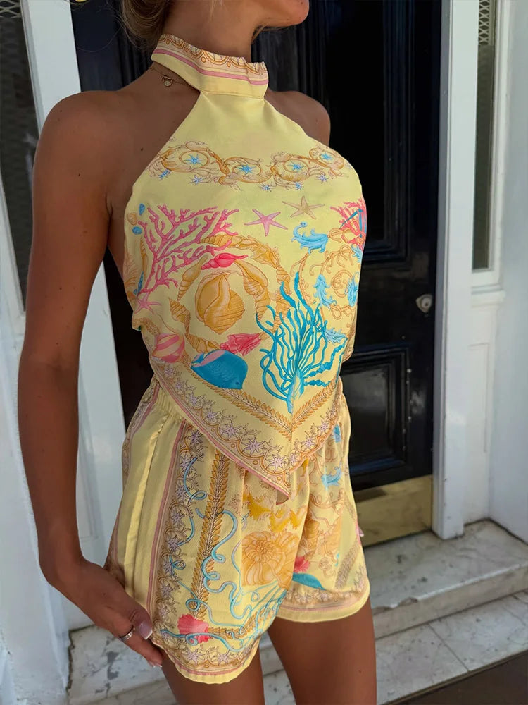 Printed 2‑Piece Women’s Halter Short Set