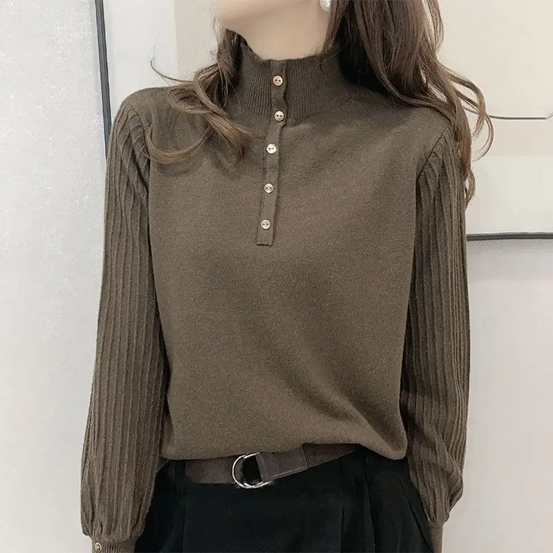 Autumn and Winter Semi High Neck Knitted Sweater