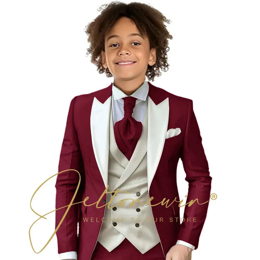 Kids Formal Wedding Suit – Jacket, Pants & Ivory Vest Tuxedo Set