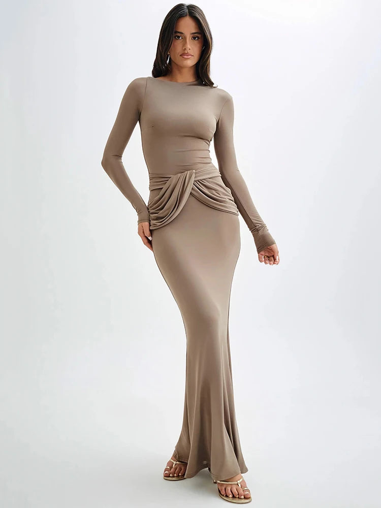 Diagonal Collar Long Sleeve Maxi Dress