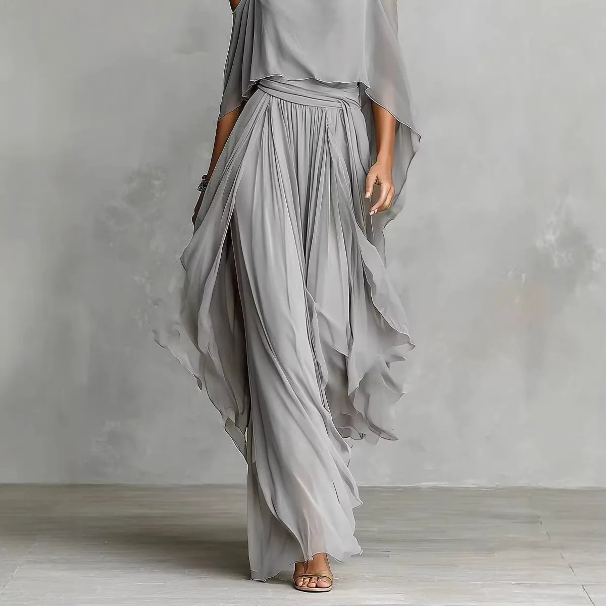 New Solid Asymmetrical Two Piece Set – Off Shoulder Top & Wide Leg Pants