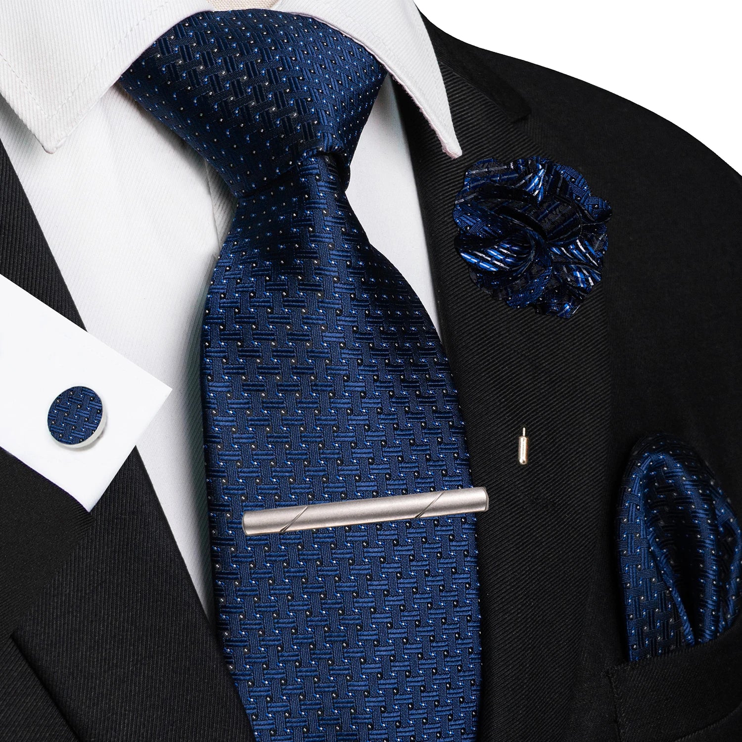 Brown Yellow Plaid Silk Tie Set for Men