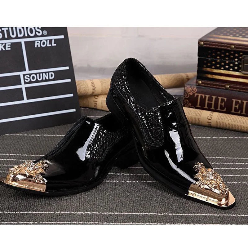 Summer Black Glossy Leather Dress Shoes for Men – Pointed Toe Business &amp; Wedding Oxfords