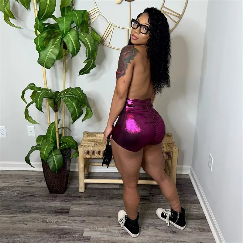 Metallic Deep V-neck Rompers